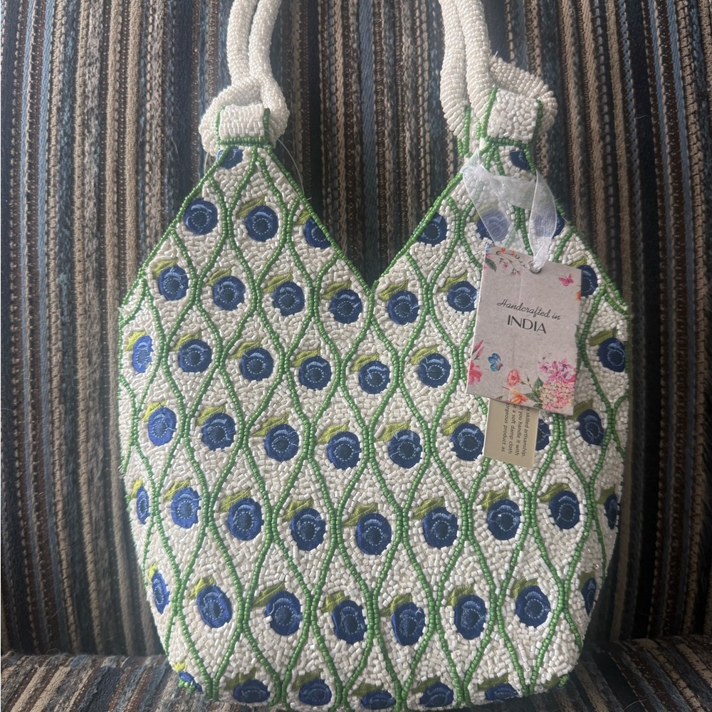 🫐 Handcrafted Beaded Blueberry Bag – NWT – Made in India 🫐